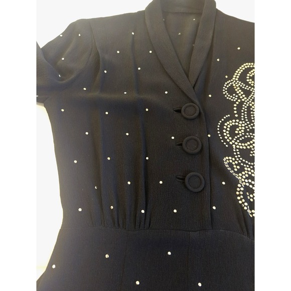 Rare Vtg 1930s Art Deco Black Nail Head Studded Dress S Whimsigoth Vamp Jive - Picture 8 of 16